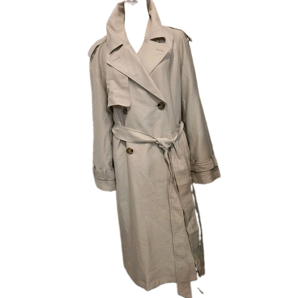 Chico's Champagne Trench Rain Coat Hooded Lightweight Transitional Classic SZ 2